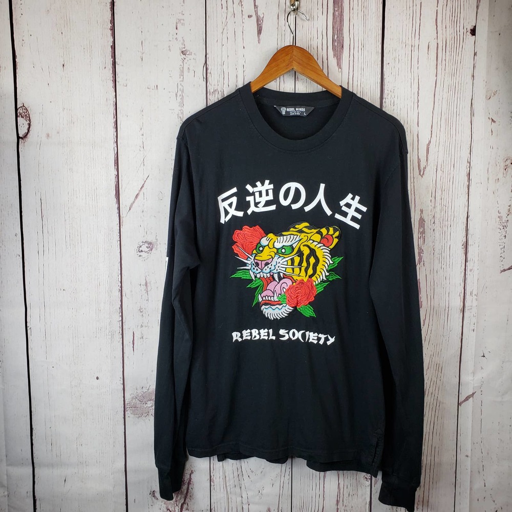 Rebel Minds Society T Shirt Mens Size Large Long Sleeve Cotton Black